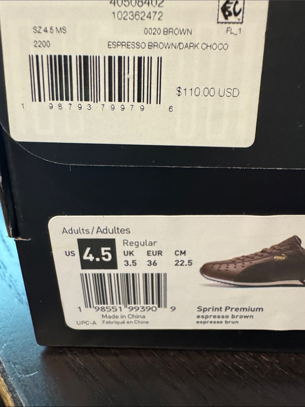 Puma Unisex Sprint Premium Espresso Brown Leather/Suede Low-Top Sneakers - Picture 7 of 7